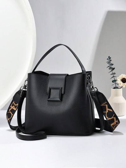Nuova borsa a secchiello di grande capacità alla moda per donne, texture minimalista e stilosa, in tessuto di qualità a grana di litchi, borsa a spalla casual
