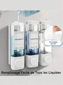 1pc Wall-Mounted Bathroom Soap Dispenser, Can Hold Shower Gel, Shampoo And Conditioner - Suitable For Handwashing, Showering And Hair Care - Pump Bottle With Soap Dispenser Tray, Hotel-Style No-Drill Wall Mount Triple Soap Dispenser. Suitable For Bathroom, Kitchen, Supermarket, Hotel And Restaurant. - 彩色 - 查看 2