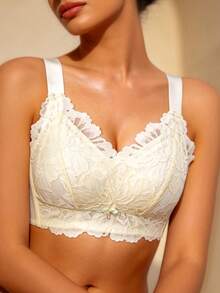 Temptuelle حمالة صدر من الدانتيل الفرنسية الجذابة للنساء، حمالة صدر مبطنة مريحة بأسلاك لصدر كبير، ترفع وتعزز الإطلالة - بيج - مشاهدة 8