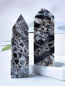 CUPIDCRYSTAL 1件闪亮天然闪锌矿晶簇塔 - 单尖，波西米亚黑白星空水晶装饰，适合家居桌面、瑜伽冥想、独特节日礼物（万圣节/圣诞节/复活节）、水晶家居装饰、精神装饰、优雅矿物标本、复杂晶体结构、精巧矿物构造 - 白閃鋅礦柱子 - 查看 2
