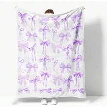 1 Piece Vintage Pink Bow Flannel Blanket - Ultra Soft Cozy Texture, Best Gifts For Her, Mother, Girl, Daughter, Best Friend, Little Friend, Boyfriend, Son, Brother, Wedding Gifts. Playful Bow Print On White, All-Season Lightweight Blanket For Bed And Sofa, Machine Washable, Ideal For Home, Office, Camping, Travel & Halloween-Christmas Decoration. - 多色 36 - 查看 12