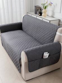 1 pieza Funda duradera para sofá, fácil de limpiar, protector de sofá amigable con las mascotas, diseño acolchado de diamante, se ajusta a 1/2/3 plazas, transpirable para todas las estaciones, funda moderna para sofá con bolsillos laterales - Gris - Ver 5