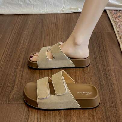 Sandalias abiertas de mujer, nuevas sandalias planas vintage suaves y antideslizantes para la playa y vacaciones de verano