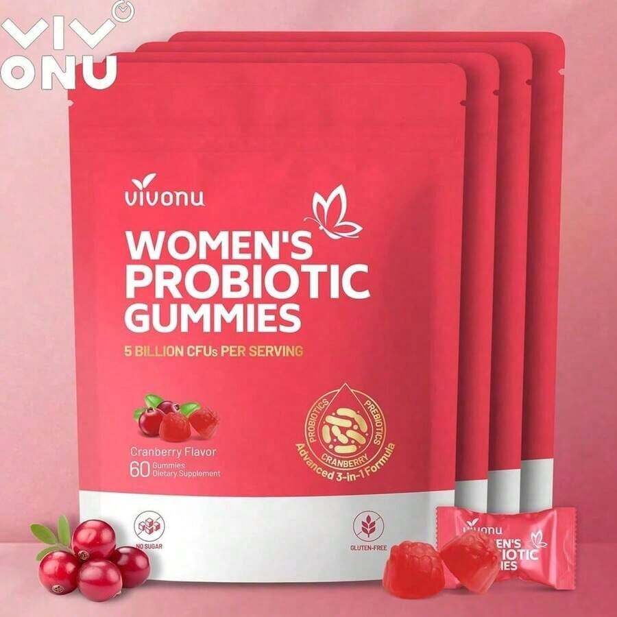 VivoNu Women's Vegina Probiotics, Women's Probiotics Gummies, Women's Balance Gummies, Probiotic Gummies, Cranberry Probiotics For Women's Health, Yeast PH Balance | 60 Gummies - 4袋 - 查看 1