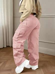 Quần cargo màu hồng cài nút, túi, kiểu dáng thanh lịch, giản dị, dễ thương phong cách Y2K, nhẹ, cỡ lớn, thích hợp cho Halloween, Ngày Nhà giáo, Lễ tốt nghiệp, Đi chơi, Kỳ nghỉ, Câu lạc bộ, Văn phòng, Phòng tập thể dục, Bãi biển, Trở lại trường học, Tiệc sinh nhật, Tiệc trà, Du lịch, Lễ hội nhạc đồng quê, Sân bay, Mùa xuân, Mùa hè, Mùa thu, Mùa đông - Hồng - Xem 3