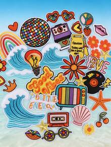 40 miếng/Ngẫu nhiên, hình ngôi sao năm cánh, vương miện, nơ, hoa cúc, chữ thập, chữ cái, thích hợp để tự làm quần áo và phụ kiện - mũ, quần jean, áo khoác, v.v. Hình dán thêu hoạt hình dễ thương độc đáo - nhiều màu - Xem 3