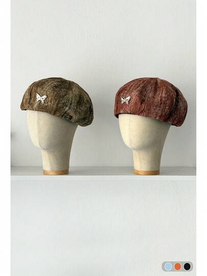 1pc Bow Beret Vintage Tie-Dye Slouchy Beanie, Versatile Lightweight Cloche Hat For Spring/Summer, Fits Small Head, Cloud Beret, Retro Artist Painter Cap With Patchwork Round Top, Cute Bow Newsboy Cap, Foldable Vintage Newsboy Hat