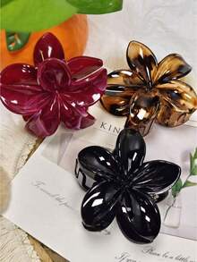 Set de 3 piezas de 8cm/3 pulgadas Pinzas de pelo elegantes de plástico con estampado de leopardo negro y flor roja, de estilo minimalista, adecuadas para uso diario, fiesta, trabajo, viaje, peinado, lavado de cara, maquillaje, combinación de atuendos. Pinzas de pelo, ganchos de pelo, pasadores de pelo, accesorios para el cabello, ropa de resort de otoño/invierno, estilo de verano para mujer. Pinzas de pelo de playa para vacaciones de verano - Multicolor - Ver 3
