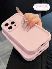 2pcs Thick Textured Pink Material Minimalist Anti-Drop Thick Phone Protective Case With Printing, Compatible With Iphone 17/17 Pro/17 Pro Max/16/16 Pro/16 Pro Max/16 Plus/15/15 Pro Max/12 Pro Max/13 Pro Max/14 Pro Max, 13, 14, 11, 12P, 14P, 11P, 12P, XS, XR, 7/8P, 7/8G, ES2 - Pink - View 37