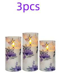 1/3pcs Set LED Electronic Candle Lights, Violet, With Remote Control Timer, Outdoor Electric Pillar Candles, Battery Powered Candle Lights, Realistic Flame Electronic Pillar Candles, Warm Flame, Birthday Wedding Decor, Suitable For Lanterns, Yard, Christmas, Home Decor, Easter, Graduation, Valentine's Day - Violet - View 9