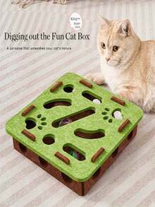 猫咪娱乐盒 - 互动式抓挠挖掘工地，带有爪印图案，经久耐用，适合室内猫咪，可刺激智力发展并促进身体活动，内含3个小球，设计趣味十足，坚固耐用，无需电池，是情人节的完美礼物，也是宠物派对的理想之选。 - 彩色 - 查看 5