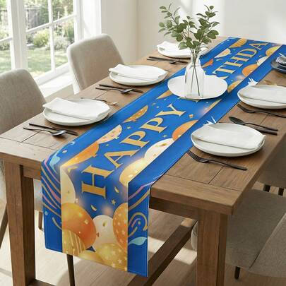 1pc Happy Birthday Printed Table Runner, Suitable For Holidays, Parties, Birthdays, Dinners, Restaurant Table Decor, All Seasons, Home Decor