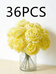 6/36支人造牡丹花带茎，适用于婚礼派对装饰、蛋糕装饰、家居客厅餐桌装饰、仿真植物、秋季装饰、房间装饰、书桌装饰、花园装饰等。 - 黃色 - 查看 9