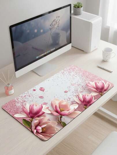 Alfombrilla de ratón de gran tamaño, superficie de tela suave y antideslizante impermeable, con patrón de peonía de purpurina rosa dorada, adecuada como alfombrilla de teclado, alfombrilla de escritorio o soporte para libros, ideal para gamers, oficina y dormitorio, compatible con ratón y trackball, gran regalo para gamers