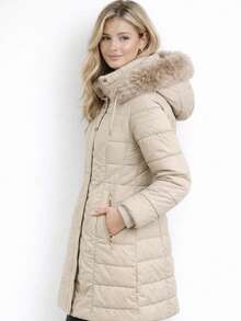 Women's Parka Made Of Super Warm, Waterproof Nylon With A Fleece-Lined Hood For Winter. - 米色 - 查看 3