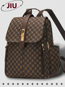Anti-Theft Geometric Pattern Pu Soft Leather Backpack For Women, Multi-Functional And Stylish Daily Bag, Multi-Pocket Lightweight Travel Bag, Large Capacity Simple School Bag, Convenient Book Bag, Suitable For Students, Nurses, Teachers, Business People, Travel And Vacation, Business Trips, Daily Commuting, Shopping, Office, Dating, Hiking, Training, Work, Birthday Gifts, Holiday Gifts, - Multicolor - View 15
