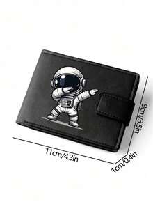 Fashionable Faux Leather Wallet - Compact Zipper Card Holder & Coin Purse, Snap Closure Card Case, "Don't Touch My Wallet" Design, Ideal Daily Use Billfold - Black With Astronaut Print - View 6