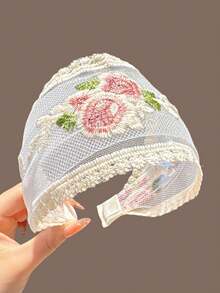 1/3件装 女士刺绣网纱蕾丝花朵发箍，小众设计，气质甜美发型，发带发饰 - 彩色 - 查看 7