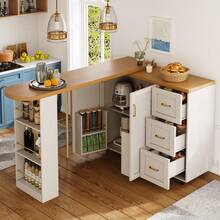 Extendable Bar Trolley With 2 Doors And 3 Drawers (135-228 X 39 X 104 Cm), On Casters, White/Black Bar Table, Wood-Look Worktop - 黑色 - 查看 7