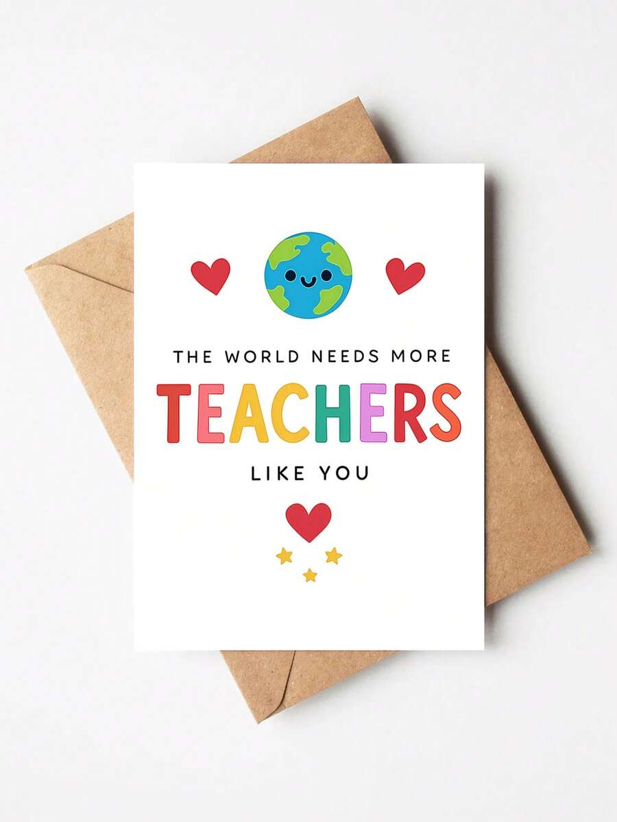 1pc "The World Needs More Teachers Like You" Heartfelt Teacher Appreciation Card With Envelope - Cute Colorful Earth Design, Ideal For Teacher's Day, End-Of-Year & Thank You, Perfect For Educators & Mentors, Blank Inner Page - A - View 1