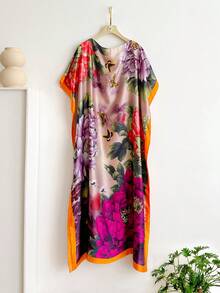 1pc Elegant Floral Print Lightweight Chiffon Shawl, Suitable For Summer Beach, Sun Protection, Decorative Scarf For Daily Outfit - Multicolor - View 6