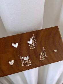 3 Pairs Fashionable Cute Petite Versatile Heart-Shaped Earrings, Suitable For Women's Daily And Holiday Wear - Yellow Gold - View 5