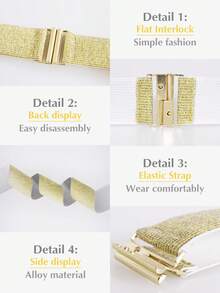 1条女士简约弹力腰带，金色搭扣黑色弹力腰带，适合搭配连衣裙、衬衫和外套，优雅日常穿着 - A - 查看 6