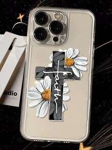 1pc Stylish Transparent Daisy Cross Shockproof Full Coverage TPU Protective Phone Case Compatible With IPhone 13 14 15 Pro Max 16 16 Pro 16 Pro Max 16 Plus 17 17 Pro 17 Pro Max 17 Air, 11 12 Pro Max X XR XS Max 7 8 Plus 13 Mini 12 Mini 7 Plus 11 Pro Max 14 Pro 14 Plus, 15 Plus, And Personalized - Multicolor - View 1