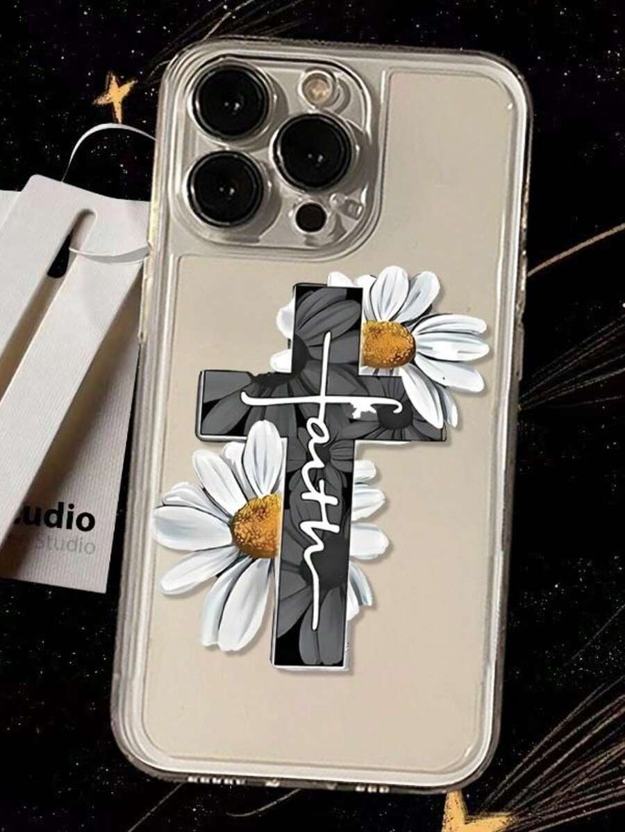 1pc Stylish Transparent Daisy Cross Shockproof Full Coverage TPU Protective Phone Case Compatible With IPhone 13 14 15 Pro Max 16 16 Pro 16 Pro Max 16 Plus 17 17 Pro 17 Pro Max 17 Air, 11 12 Pro Max X XR XS Max 7 8 Plus 13 Mini 12 Mini 7 Plus 11 Pro Max 14 Pro 14 Plus, 15 Plus, And Personalized - Multicolor - View 1