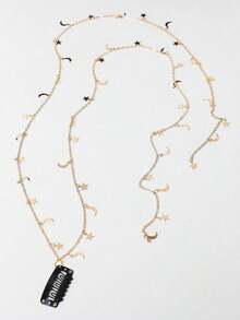 1pc Women & Moon Tassel Hair Clip Chain Headpiece Hair Accessory, Pieces Jewelry, Hair Vine Chain, Hair Accessories, School Stuff, Accessories Y2k, Wedding, Bride To Be - Gold - 查看 4