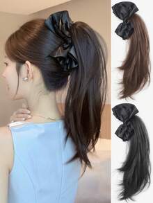 Bowknot Hair Claw Clip, Fluffy Curly Ponytail Hair Extension, Elegant Hair Accessory - Multicolor - View 1