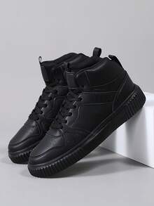 Men's Casual High-Top Sneakers: Fashionable Platform Shoes, Round Toe Casual Shoes For All Seasons, Design, - Black - View 2