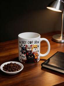 1pc Cute Cat Print Ceramic Coffee Mug/Cup, Capacity: Approx. 11OZ, Versatile Use, Perfect Gift For Christmas, Thanksgiving, Valentine's Day, Father's Day, Mother's Day, Cat Lovers, Suitable For Juice, Milk, Coffee, Birthday And Holiday Gift For Family, Fun Cup - Multicolor - View 7