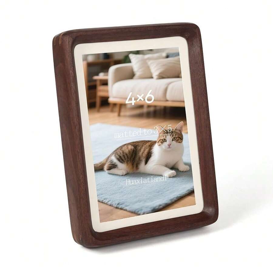 USA-Sourced Walnut 4x6 Picture Frame With 3x5 Mat - High-Definition Tempered Glass,Easy Wall/Tabletop Display For Christmas Gifts & Wedding Memories - 胡桃木4x6 - 查看 1