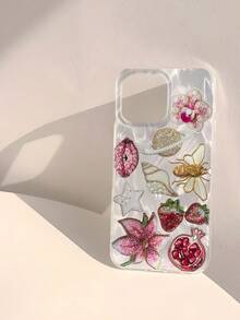 1pc Beaded Flower & Shell Printed Shiny Waterproof Shockproof Anti-Slip Soft Phone Case, Compatible With Apple Phones - Multicolor - View 3