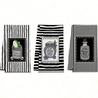 3pcs Set, Funny Black & White Striped Print Towels, Amusing Kitchen Towels, Dishcloths, Soft & Highly Absorbent, Kitchen Decor, Neighbor/Mom/Birthday Gift, Housewarming Present For Friends, Kitchen Accessories, Household Necessities