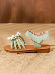 Girls' Sandals, New Summer Soft Bottom Hook And Loop Daisy Open Toe Cute Little Girl Princess Shoes - Green - View 5