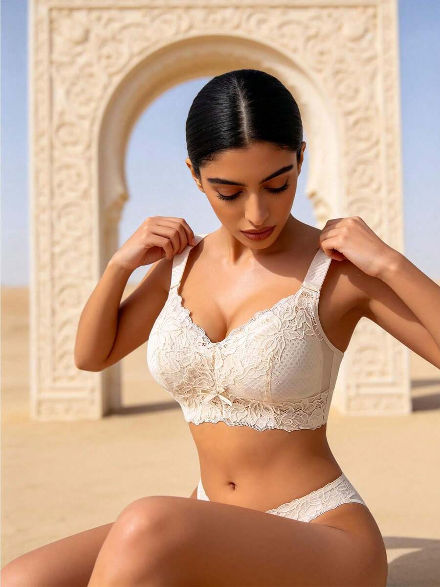 Temptuelle 1 件白色蕾丝女士无钢圈文胸，大胸塑身，轻盈透气速干，提升和侧塑，可调节 4 钩扣，适合新娘，可爱