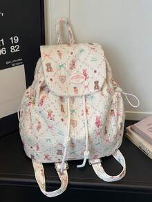 Nueva mochila para niñas, bolso de moda súper caliente con lazo, bolsa de estudiante de gran capacidad y versátil. - Beis - Ver 4