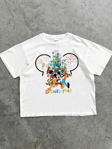 Vintage American, 200g, T-Shirt, Disney, Park Mickey Head Print, Family Matching Tees, Family Of Four - 女士白色 - 查看 2