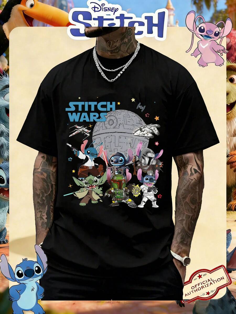 Disney Official Licensed Lilo & Stitch "Stitch Wars" Washed 220g T-Shirt Unisex - màu đen - Xem 1
