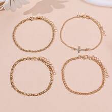 4条欧美金属风格合金水钻十字编织链手链，适合女性佩戴 - 十字架 - 查看 7