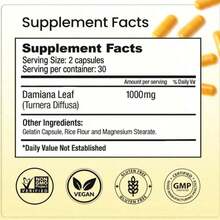 Bella Damiana Leaf Capsules – 1000 Mg Per Serving – Herbal Supplement For Energy & Mood Support – Non-GMO, Gluten-Free – 60 Capsules - 1件 - 查看 2