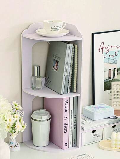 1pc Corner Shelf Storage Rack, Student Dorm Upper Bunk Corner Organizer Rack, Freestanding Multi-Tier Storage Shelf For Bedroom, Dorm, Office, Desk, Party, Birthday Decor