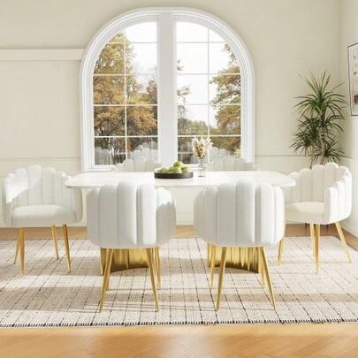 High-Quality Veloursstoff (2 Stück) Esszimmerstuhl, Make-Up-Stuhl, Galvanized Goldene Eisenbeine, Einfacher Leichter Luxusstuhl, Einzigartiger Fächerförmiger Designstuhl, Verstellbare Beine