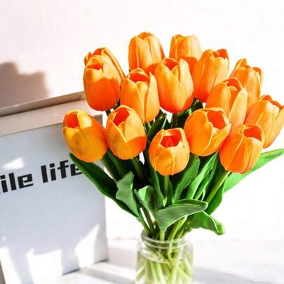 2/4 Pcs PU Tulip Artificial Flower Bouquet - Realistic Touch Fake Flowers For Home Bedroom Decor & Photography Props | Elegant Handheld Bouquet For Wedding & Party Ambiance