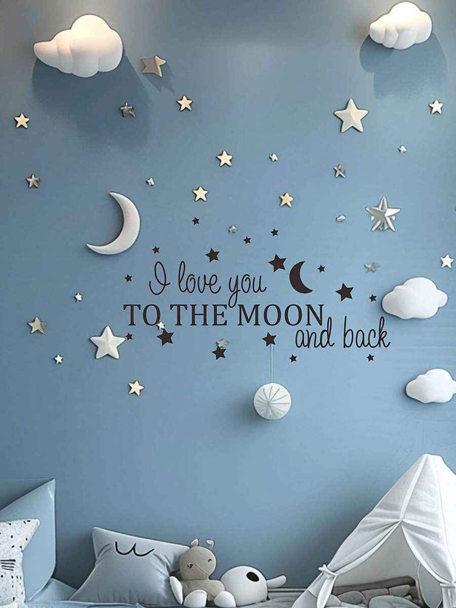 浪漫“爱你到月球再返回”乙烯基墙贴 - 情侣、新婚夫妇和周年纪念的完美礼物，提升卧室氛围 - 均碼 - 查看 1