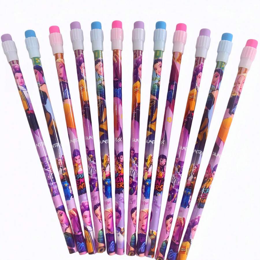2pcs/3pcs/5pcs Witch Hunting Group Demon Hunting Team Devil Hunting Squad K-Pop 2026 Witch Hunting Group With Eraser-Headed Pencils, Cartoon Learning Pencils, K-Pop Stationery Sets[Styles Will Be Sent Randomly.] - Sets - View 1