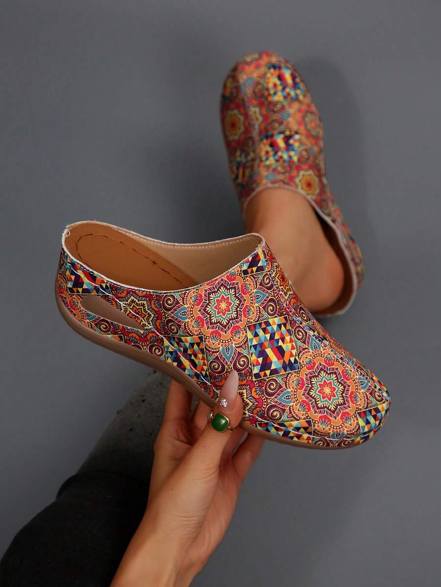 女士春季新款圆头厚底舒适套脚休闲时尚穆勒鞋 - 花色 - 查看 1