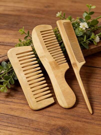 Bộ 3 lược chống tĩnh điện bằng tre thủ công, lược tre tự nhiên, dùng được cho cả nam và nữ, thích hợp để chải tóc và râu, có thể dùng để tạo kiểu và định hình tóc.